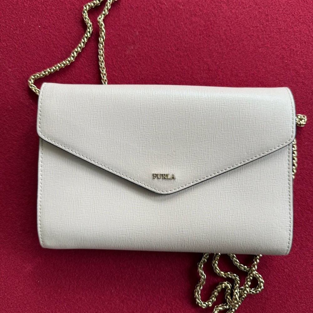 Furla Cream Crossbody Bag with Gold Chain